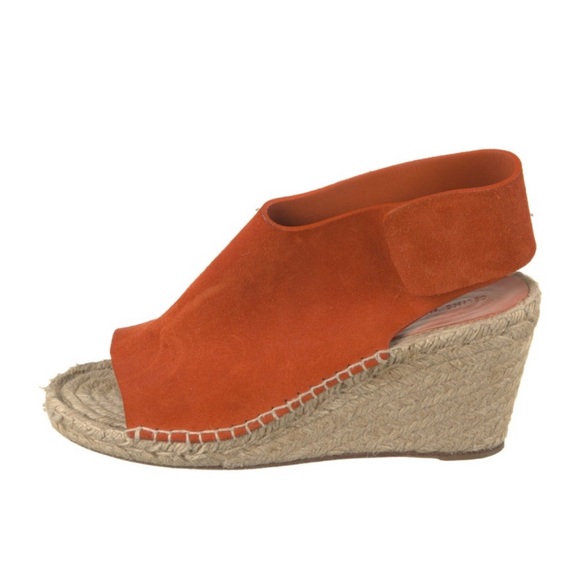 Celine Orange Suede Espadrille Wedges